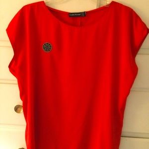 Louis Feraud Vintage Red Silk Blouse with Logo